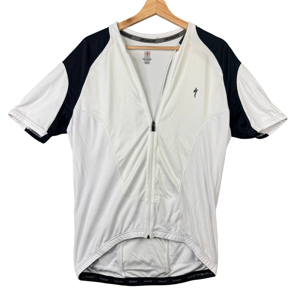 Specialized Cycling Jersey Mens XL White Black Full Zip Short Sleeve Bike Shirt